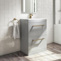 Grade A1 - 600mm Grey Floorstanding Vanity Unit with Basin and Brushed Brass Handle - Ashford