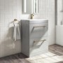Grade A1 - 600mm Grey Floorstanding Vanity Unit with Basin and Brushed Brass Handle - Ashford