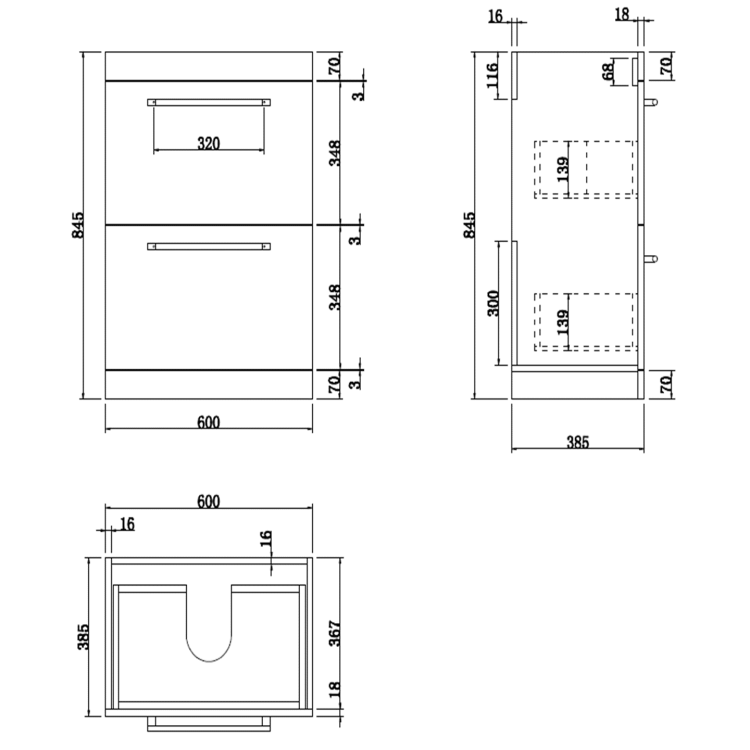 Grade A1 - 600mm Grey Floorstanding Vanity Unit with Basin and Brushed Brass Handle - Ashford