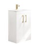 GRADE A1 - 500mm White Floor Standing Door Vanity Unit with Basin and Brushed Brass Handles - Ashford