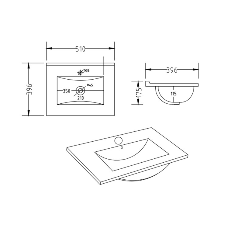 Grade A1 - 500 mm White Freestanding Vanity Unit with Basin and Brass Handles - Ashford