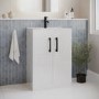 600mm White Freestanding Vanity Unit with Basin and Black Handles - Ashford