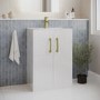600mm White Freestanding Vanity Unit with Basin and Brass Handles - Ashford