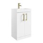 600mm White Freestanding Vanity Unit with Basin and Brass Handles - Ashford