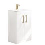 Grade A1 - 600 mm White Freestanding Vanity Unit with Basin and Brass Handle - Ashford