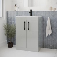 600mm Grey Freestanding Vanity Unit with Basin and Black Handles - Ashford