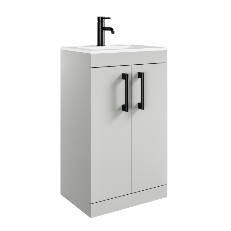 600mm Grey Freestanding Vanity Unit with Basin and Black Handles - Ashford