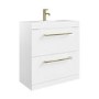 800mm White Freestanding Vanity Unit with Basin and Brass Handles - Ashford
