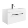ONLY OPENED - 800mm White Wall Hung Vanity Unit with Basin and Black Handle - Ashford
