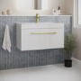 800mm White Wall Hung Vanity Unit with Basin and Brass Handle - Ashford