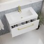 800mm White Wall Hung Vanity Unit with Basin and Brass Handle - Ashford