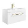 800mm White Wall Hung Vanity Unit with Basin and Brass Handle - Ashford