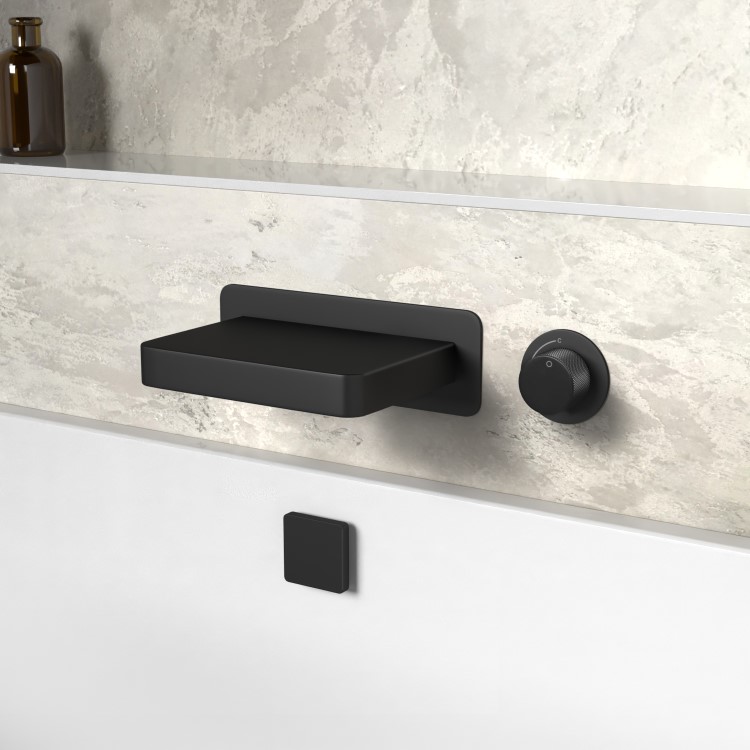 Grade A1 - Black Wall Mounted Bath Mixer Tap with Valve - Zanda