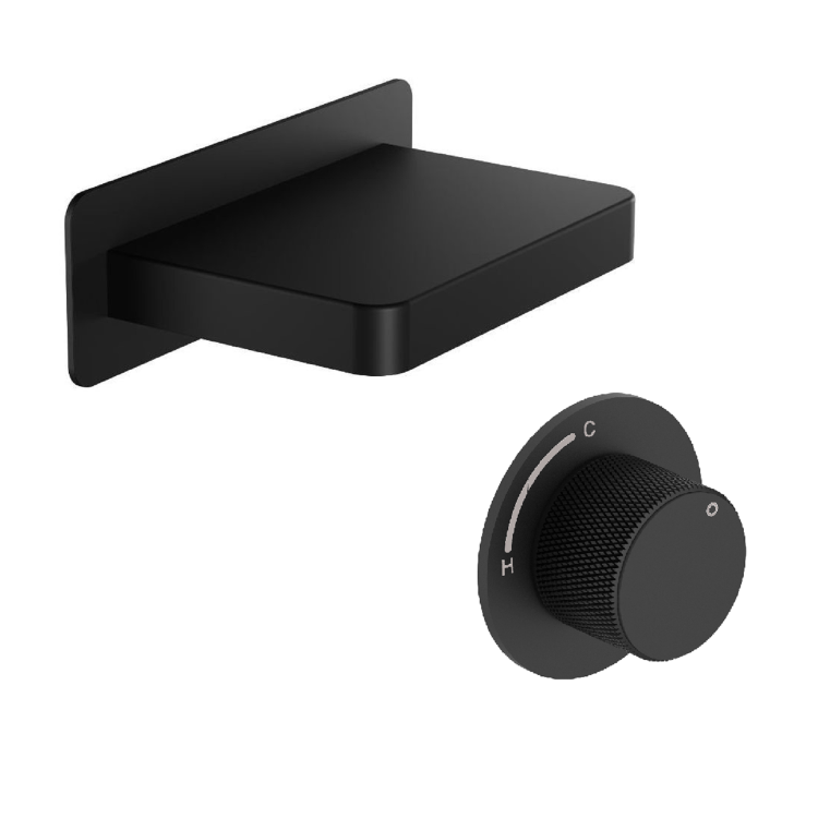 Grade A1 - Black Wall Mounted Bath Mixer Tap with Valve - Zanda