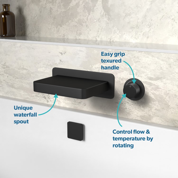 Grade A1 - Black Wall Mounted Bath Mixer Tap with Valve - Zanda