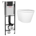 BUN/A1/BeBa_28418/96132 ONLY OPENED - Wall Hung Toilet with Slim Soft Close Seat Frame Cistern and Black Flush - Newport