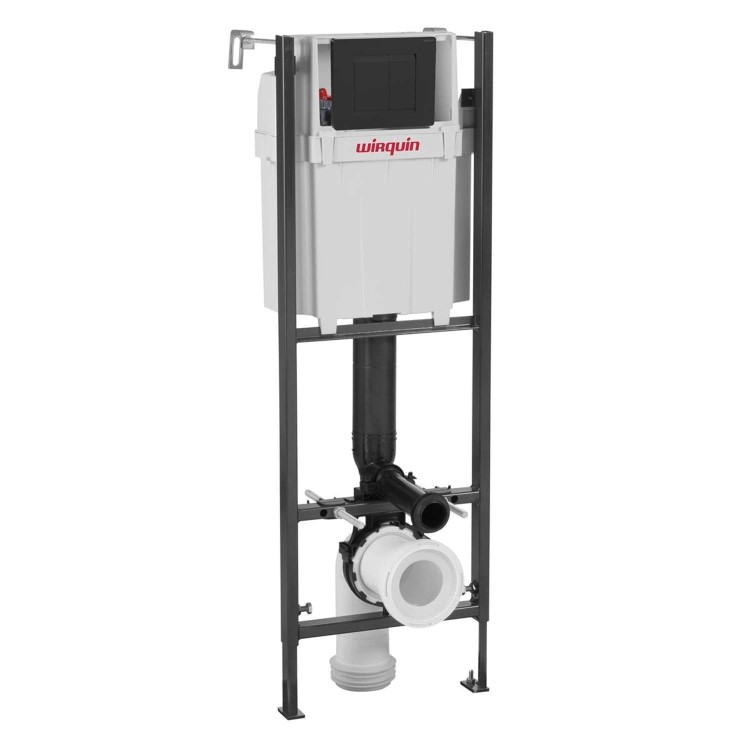 Grade A1 - Wall Hung Toilet with Slim Soft Close Seat Frame Cistern and Black Flush - Newport