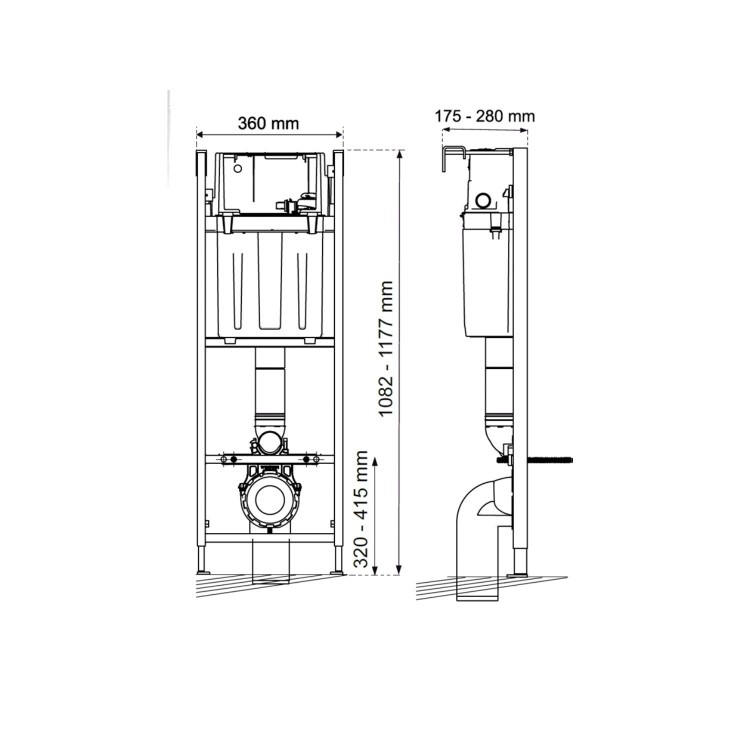 Grade A1 - Wall Hung Toilet with Slim Soft Close Seat Frame Cistern and Black Flush - Newport