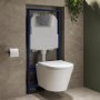Wall Hung Rimless Toilet with Soft Close Seat, Chrome Mechanical Flush Plate, 1168mm Frame & Cistern – Newport