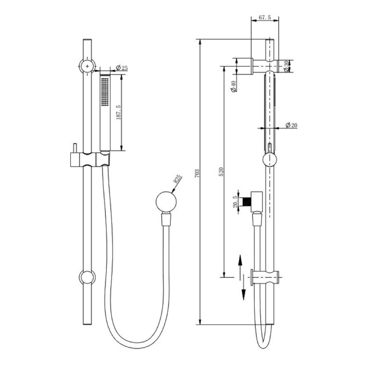 Brushed Brass Push Button 2 Outlet  Wall Mounted Thermostatic Mixer Shower Set with Hand Shower - Vance