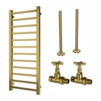 Brass Towel Radiator 1200 x 500mm with Pipe Kit and Straight Valves - Sonoran