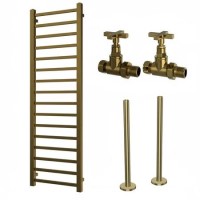 Brass Towel Radiator 1600 x 500mm with Pipe Kit and Straight Valves - Sonoran