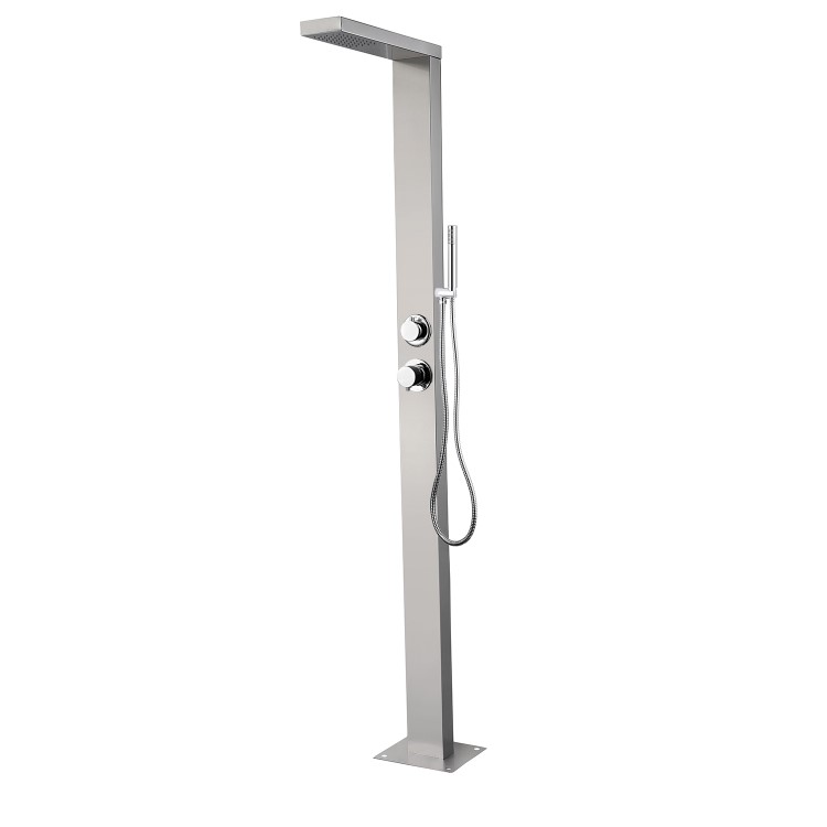 Chrome Thermostatic Outdoor Shower with Pencil Hand Shower 2 Outlets - Suva