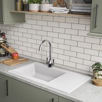White Single Bowl Composite Inset kitchen Sink with Reversible Drainer & Chrome Dual Lever Kitchen Mixer Tap - Essence