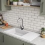 White Single Bowl Composite Inset kitchen Sink with Reversible Drainer & Chrome Dual Lever Kitchen Mixer Tap - Essence