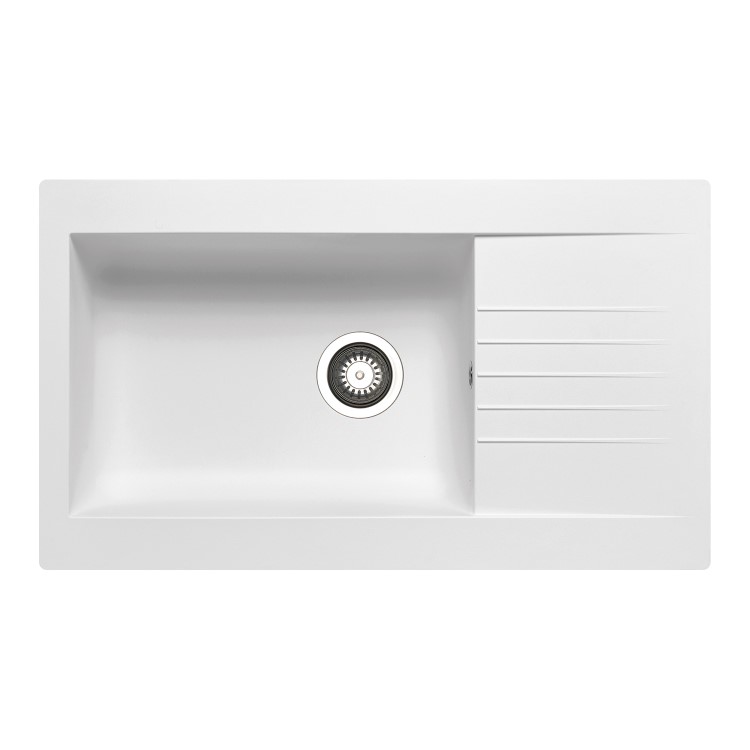 White Single Bowl Composite Inset kitchen Sink with Reversible Drainer & Chrome Dual Lever Kitchen Mixer Tap - Essence