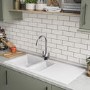 1.5 Bowl White Composite Inset Kitchen Sink with Reversible Drainer & Chrome Dual Lever Square Kitchen Mixer Tap - Essence