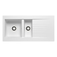 1.5 Bowl White Composite Inset Kitchen Sink with Reversible Drainer & Chrome Single Lever Kitchen Mixer Tap - Essence