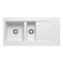 1.5 Bowl White Composite Inset Kitchen Sink with Reversible Drainer & Chrome Dual Lever Square Kitchen Mixer Tap - Essence