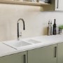 1.5 Bowl White Composite Inset Kitchen Sink with Reversible Drainer & Chrome Single Lever Kitchen Mixer Tap - Essence