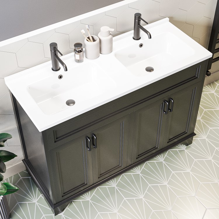 1200mm Black Freestanding Double Vanity Unit with Basins - Camden