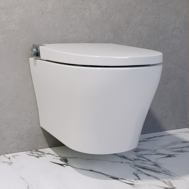 Wall Hung Smart Bidet Japanese Toilet with Heated Seat & 1160mm Frame Cistern and Black Pneumatic Flush Plate - Purificare