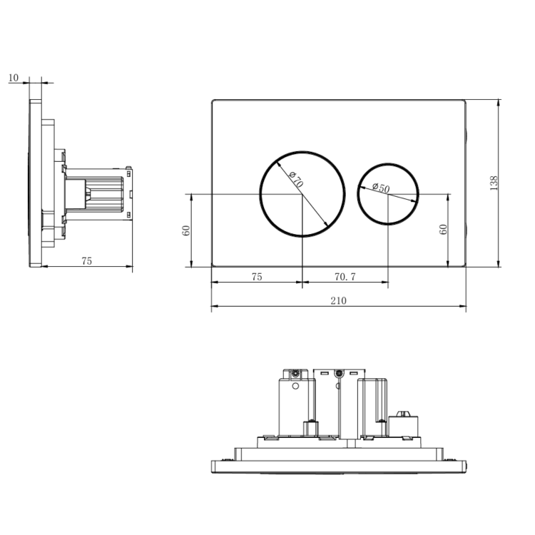 Wall Hung Toilet with Soft Close Seat, Pneumatic Black Flush Plate, 1168mm Frame & Cistern - Albi