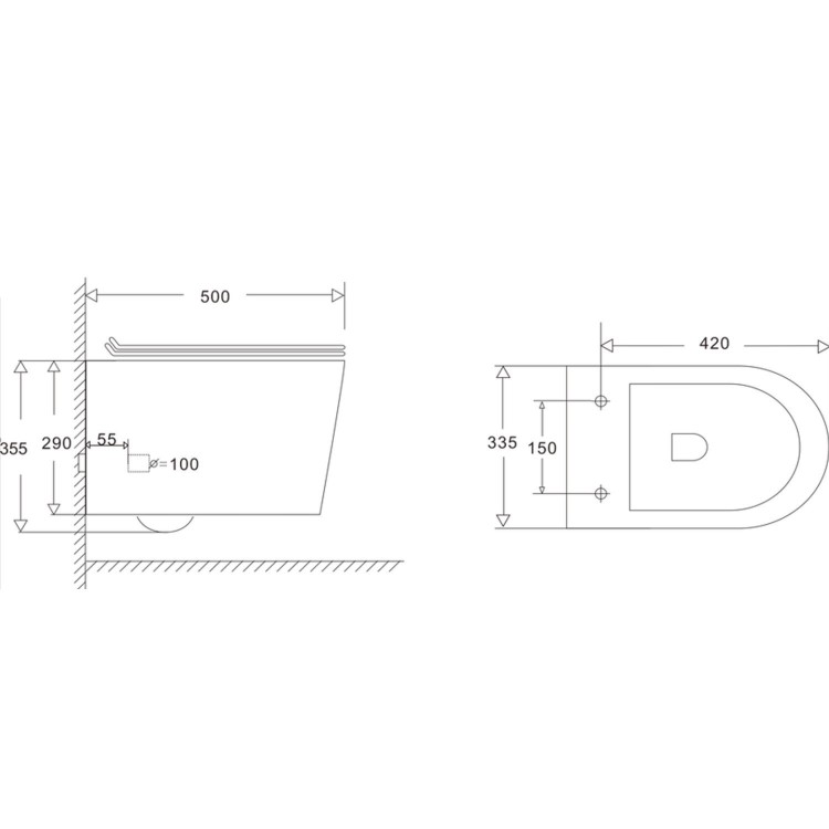 Wall Hung Rimless Toilet with Soft Close Seat, White Glass Sensor Flush Plate, 1168mm Frame & Cistern – Alcor