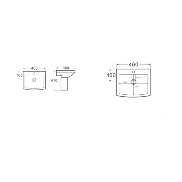 Grade A1 - Semi Pedestal and Basin 460mm -  Tabor