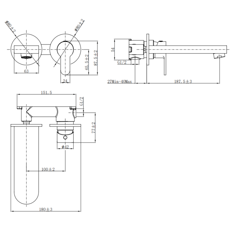 GRADE A1 - Chrome Wall Mounted Bath Mixer Tap - Como