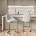 BUN/CAL001/89724 Set of 2 Beige Boucle Kitchen Stools with Gold Legs - Callie