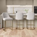 BUN/CAL001/89725 Set of 3 Beige Boucle Kitchen Stools with Gold Legs - Callie