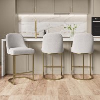 Set of 3 Beige Boucle Kitchen Stools with Gold Legs - Callie