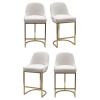 Set of 4 Beige Boucle Kitchen Stools with Gold Legs - Callie Set of 4 Beige Boucle Kitchen Stools with Gold Legs - Callie