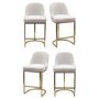 Set of 4 Beige Boucle Kitchen Stools with Gold Legs - Callie