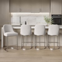 Set of 4 Beige Boucle and Chrome Kitchen Stools - Callie Set of 4 Beige Boucle and Chrome Kitchen Stools - Callie