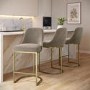 Set of 3 Mink Velvet Kitchen Stools with Gold Legs - Callie