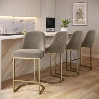 Set of 4 Mink Velvet Kitchen Stools with Gold Legs - Callie