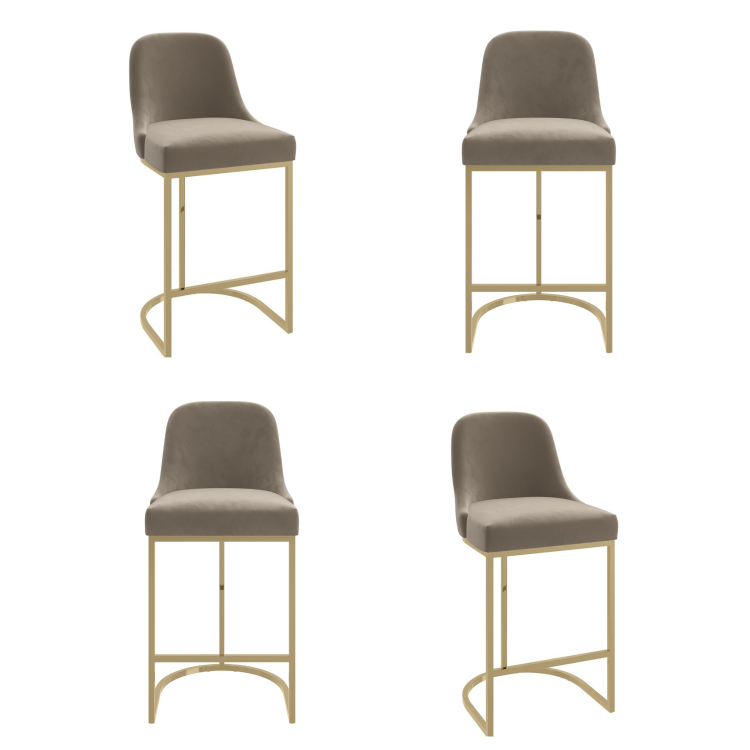Set of 4 Mink Velvet Kitchen Stools with Gold Legs - Callie
