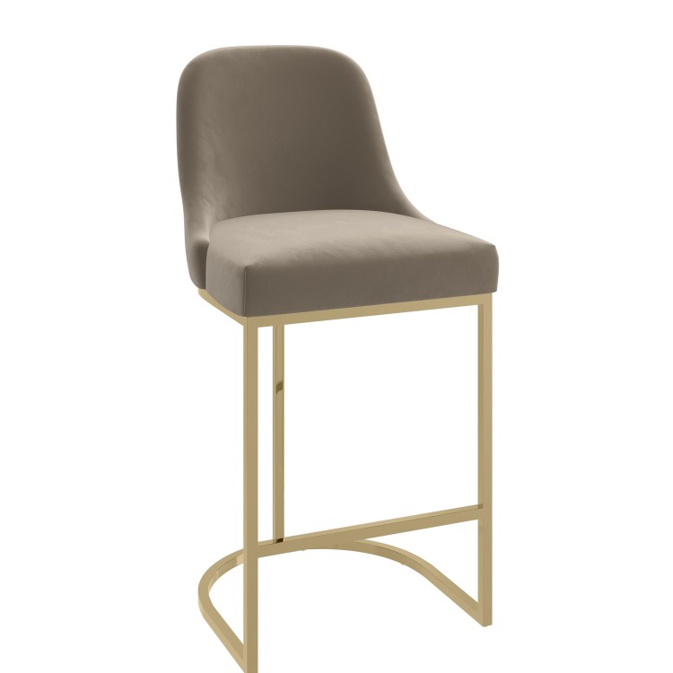 Mink Velvet Kitchen Stool with Gold Legs - Callie